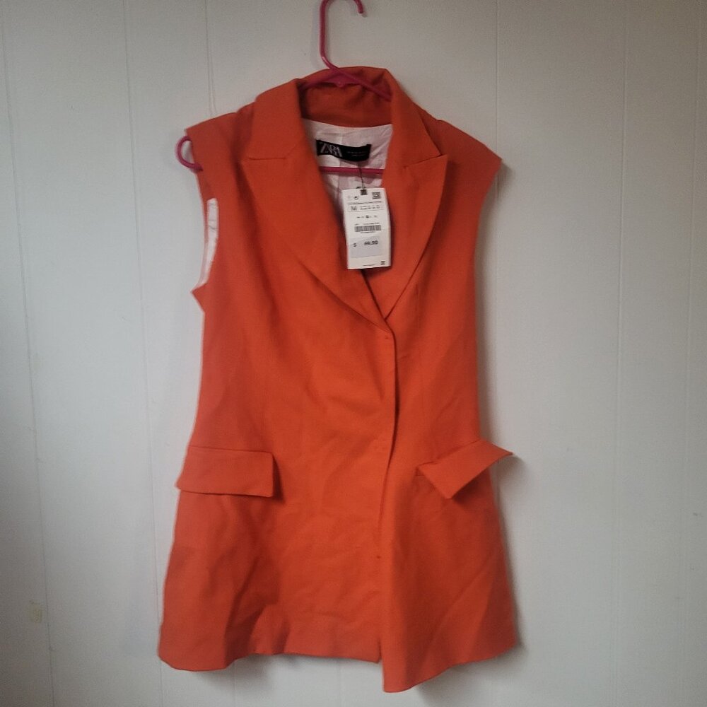 Zara Orange Sleeveless Size M Blazer NWT